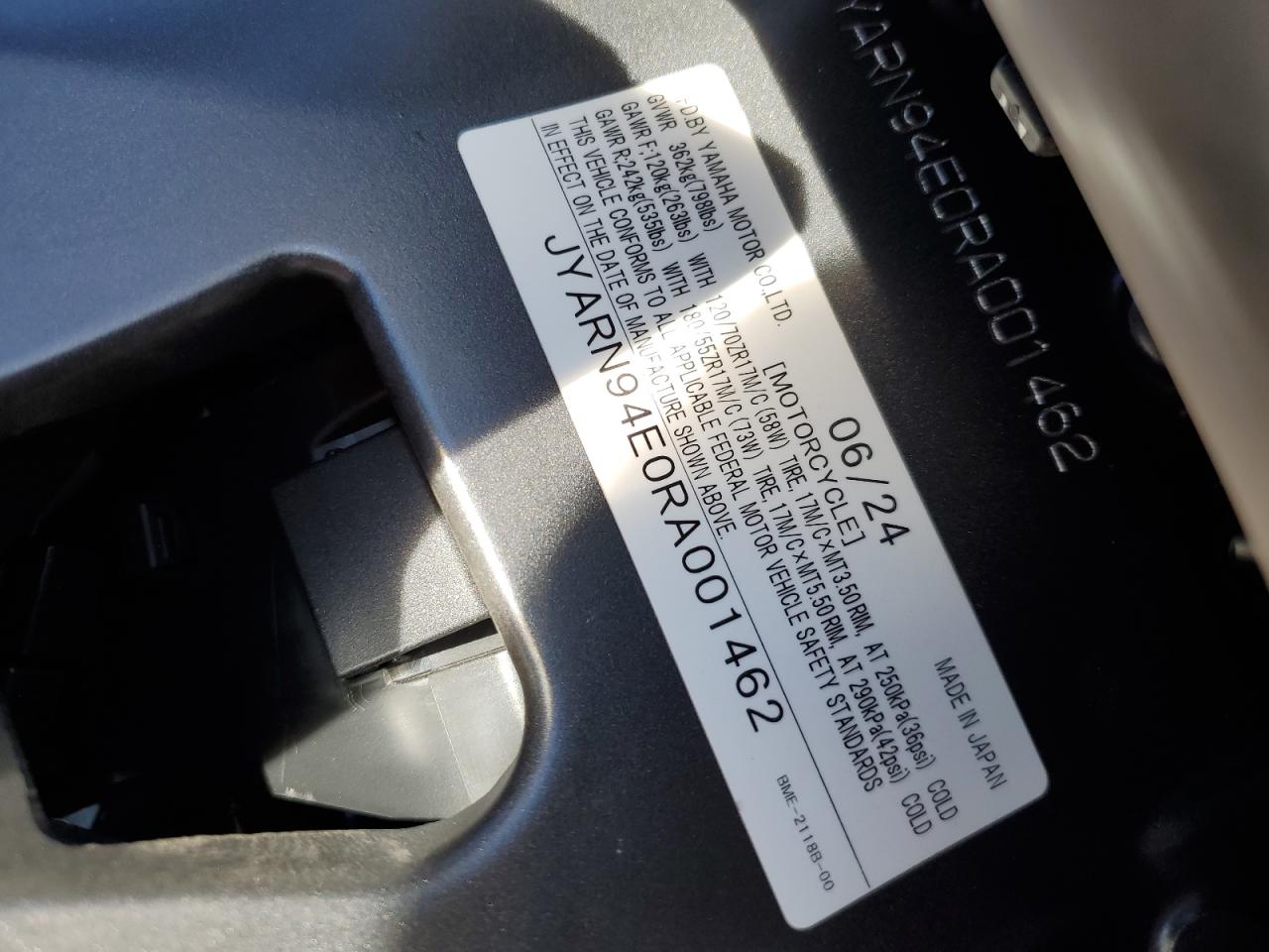 2024 Yamaha Mt09 VIN: JYARN94E0RA001462 Lot: 81267714