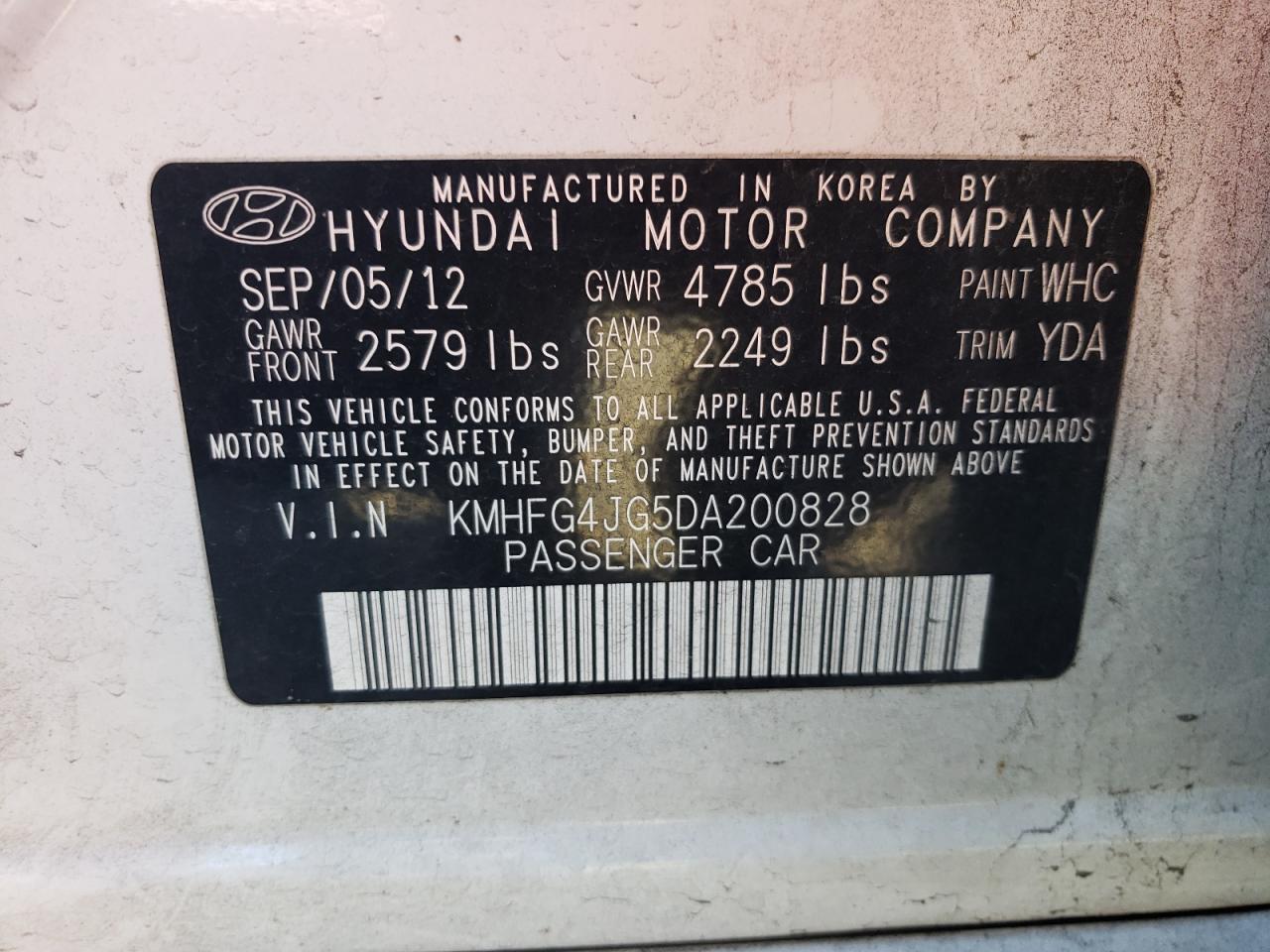 VIN KMHFG4JG5DA200828 2013 HYUNDAI AZERA no.12