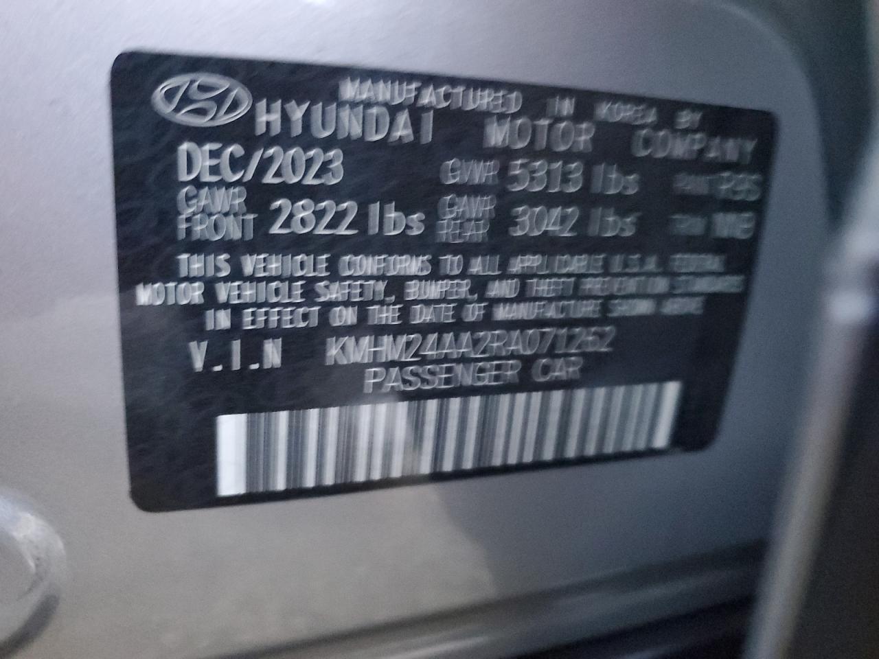 2024 Hyundai Ioniq 6 Se VIN: KMHM24AA2RA071262 Lot: 82551384