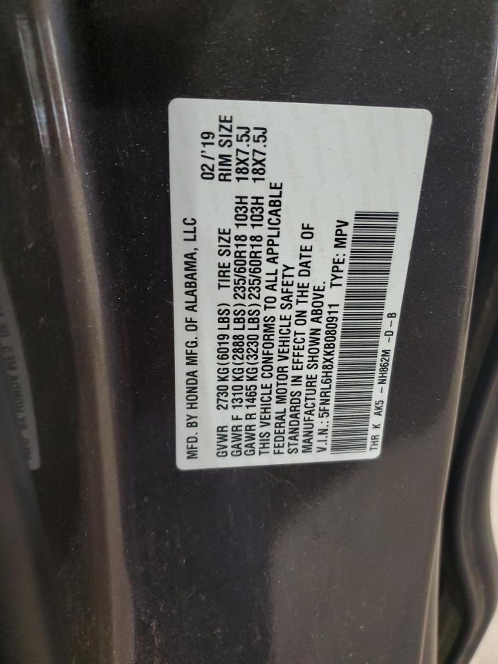 VIN 5FNRL6H8XKB080911 2019 HONDA ODYSSEY no.13