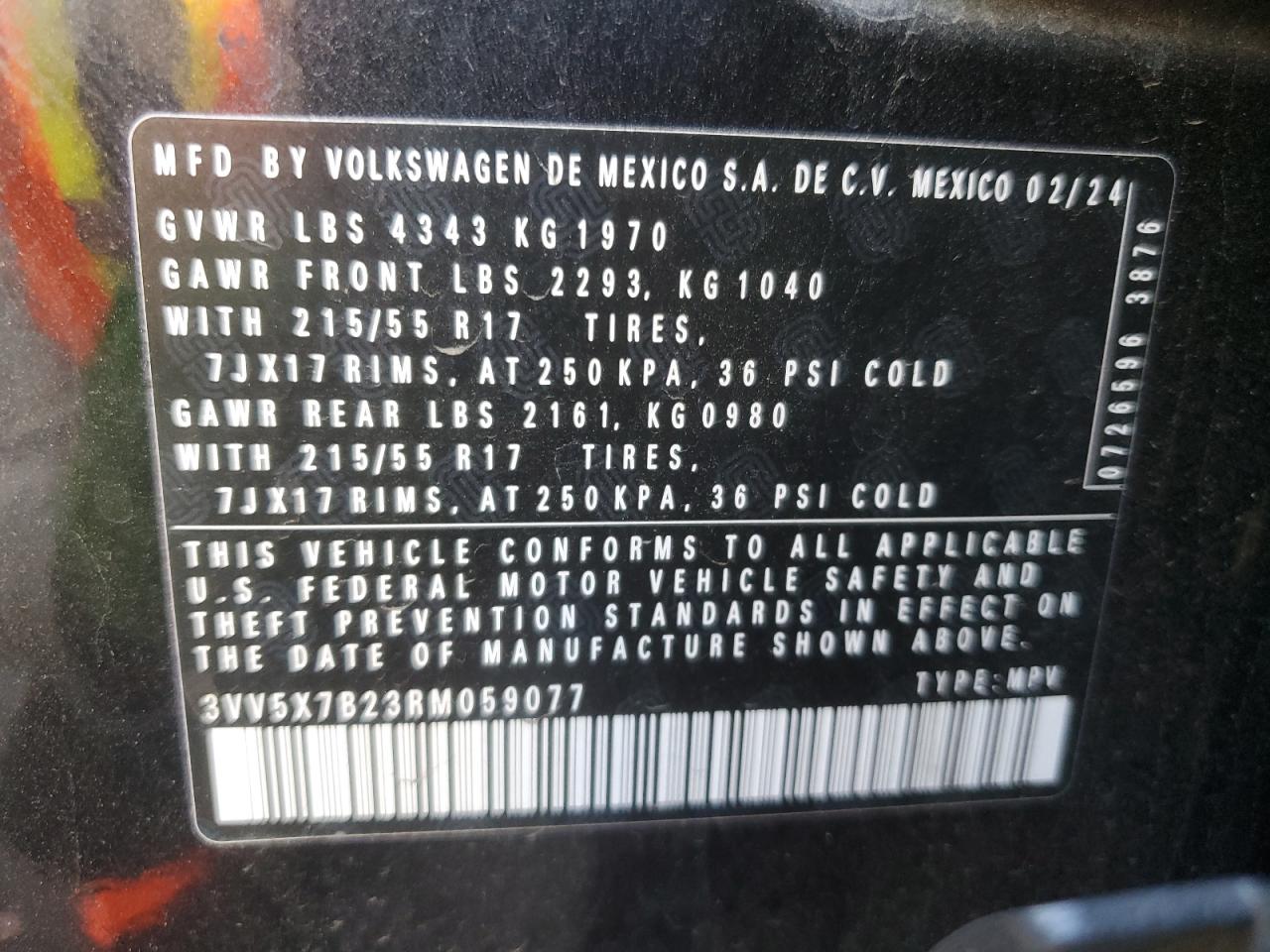 2024 Volkswagen Taos S VIN: 3VV5X7B23RM059077 Lot: 79925994