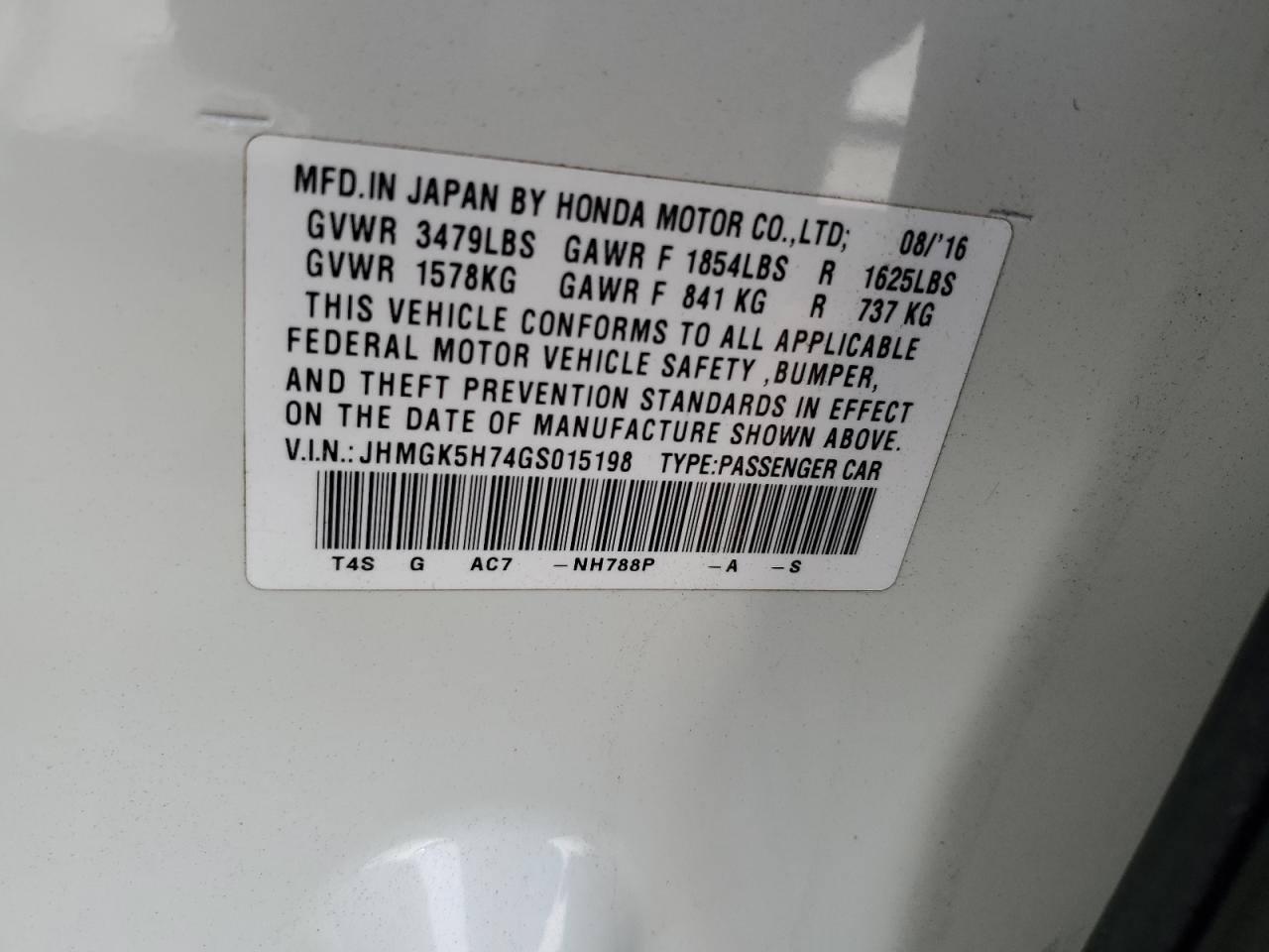 2016 Honda Fit Ex VIN: JHMGK5H74GS015198 Lot: 78891814