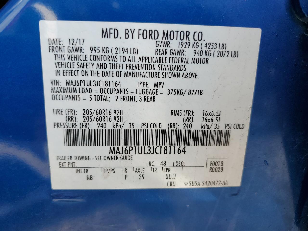 2018 Ford Ecosport Se VIN: MAJ6P1UL3JC181164 Lot: 80252784