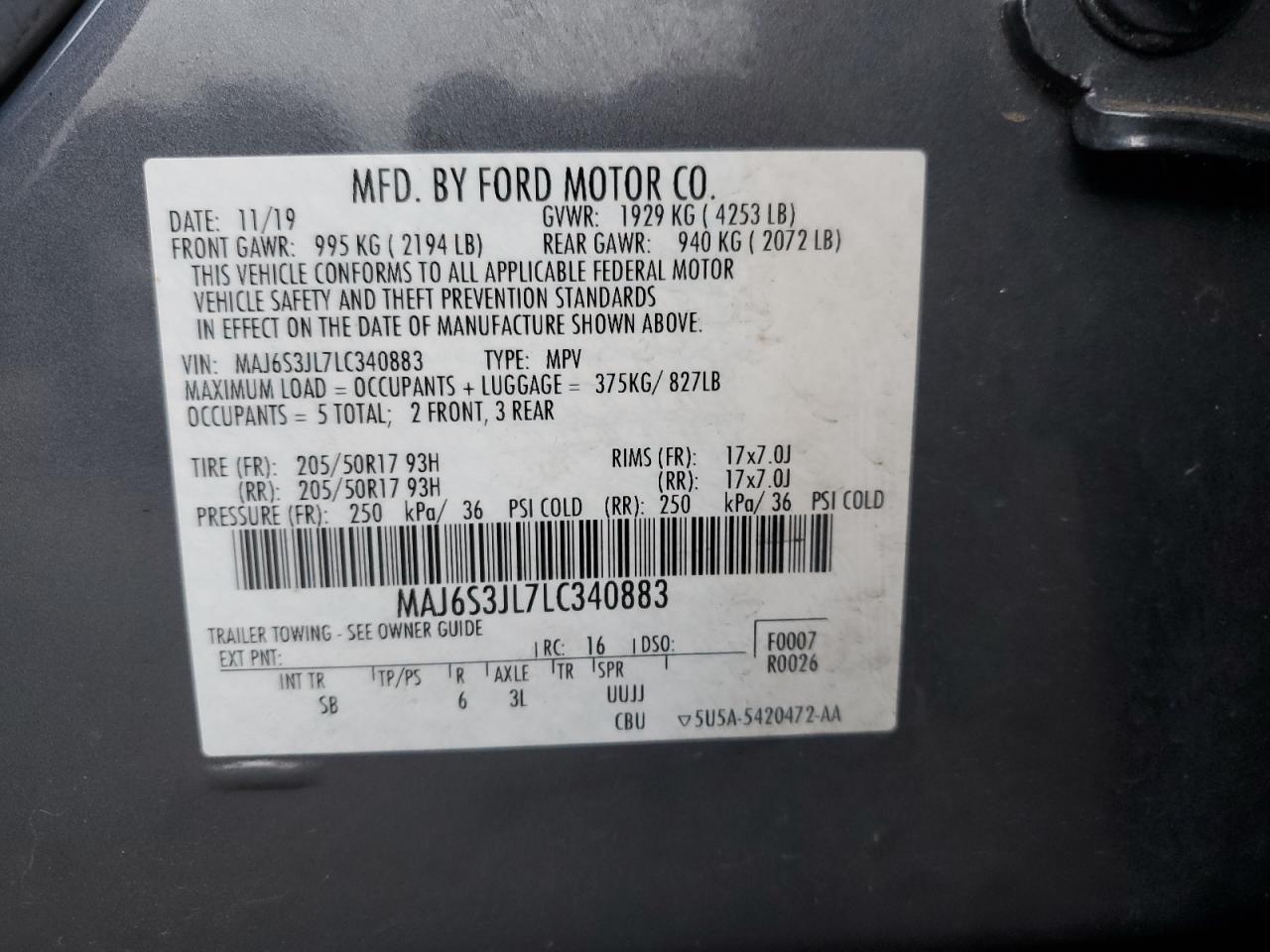 2020 Ford Ecosport Ses VIN: MAJ6S3JL7LC340883 Lot: 82712184