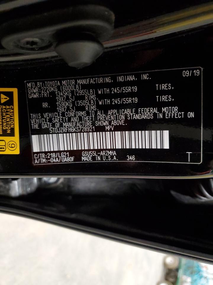 VIN 5TDJZRFH6KS728921 2019 TOYOTA HIGHLANDER no.13