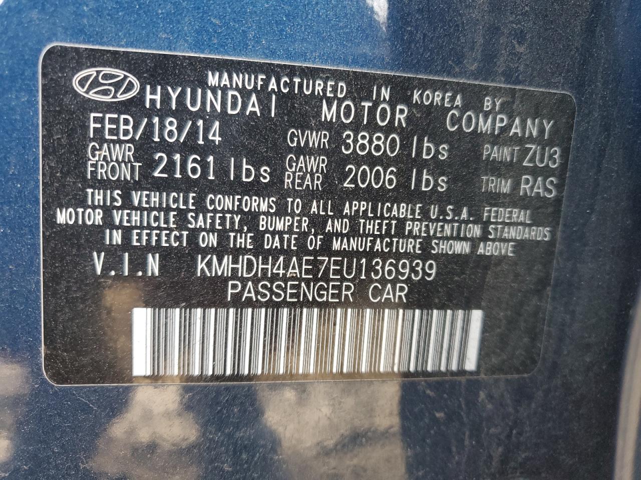 2014 Hyundai Elantra Se VIN: KMHDH4AE7EU136939 Lot: 80688804