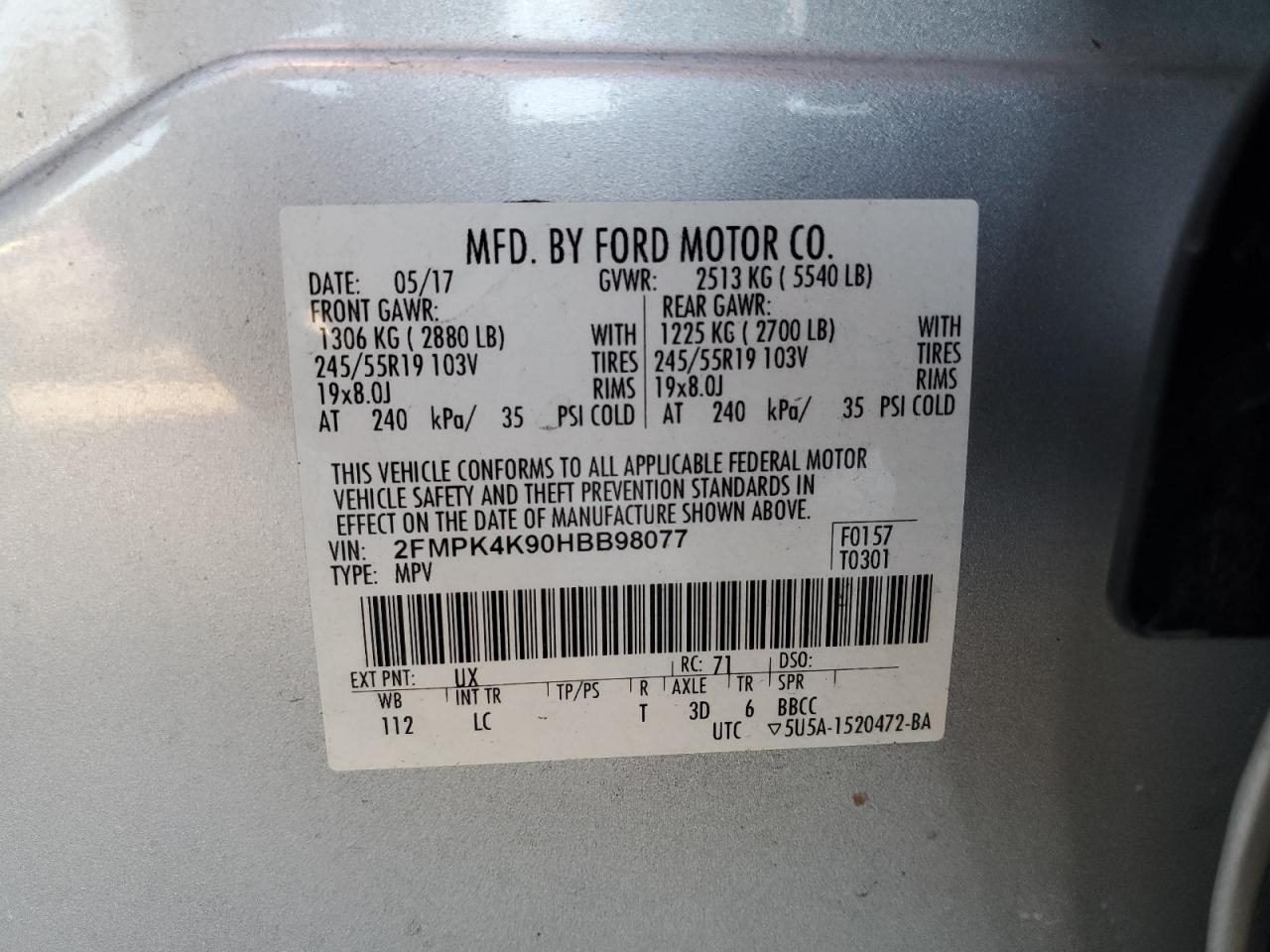 2017 Ford Edge Titanium VIN: 2FMPK4K90HBB98077 Lot: 79020874