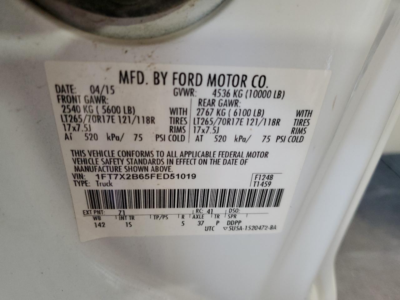 VIN 1FT7X2B65FED51019 2015 FORD F250 no.12