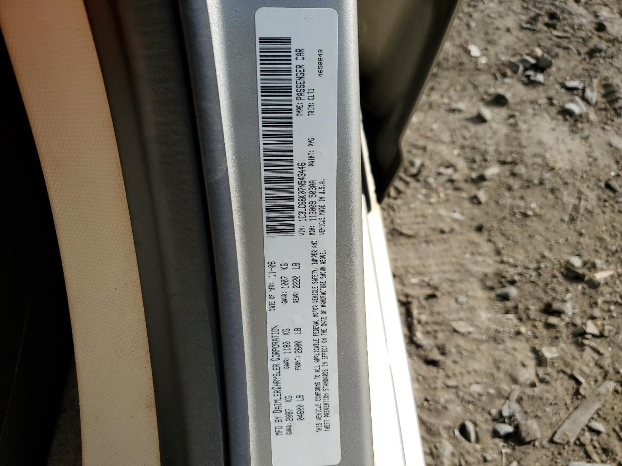 2007 Chrysler Sebring Limited VIN: 1C3LC66K07N543446 Lot: 80885844