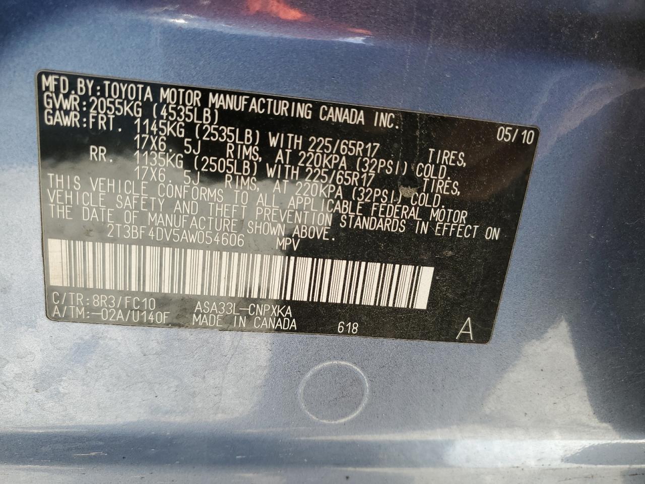 2010 Toyota Rav4 VIN: 2T3BF4DV5AW054606 Lot: 79590194