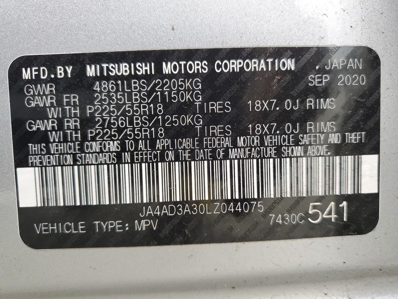 2020 Mitsubishi Outlander Se VIN: JA4AD3A30LZ044075 Lot: 79528804