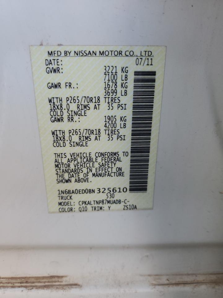 2011 Nissan Titan S VIN: 1N6BA0ED0BN325610 Lot: 80225884