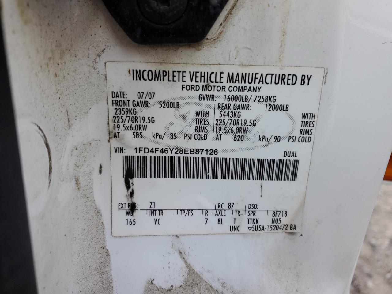 2008 Ford F450 Super Duty VIN: 1FD4F46Y28EB87126 Lot: 80444304