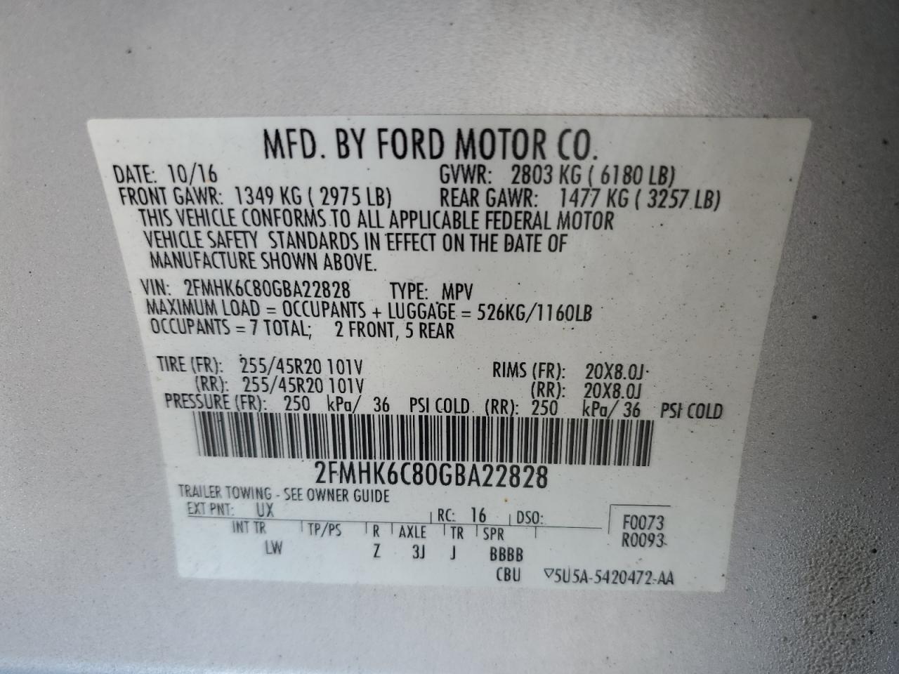 2016 Ford Flex Sel VIN: 2FMHK6C80GBA22828 Lot: 80551674