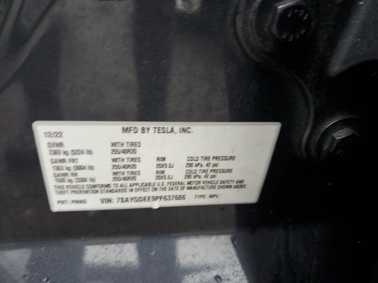 VIN 7SAYGDEE9PF637686 2023 TESLA MODEL Y no.12