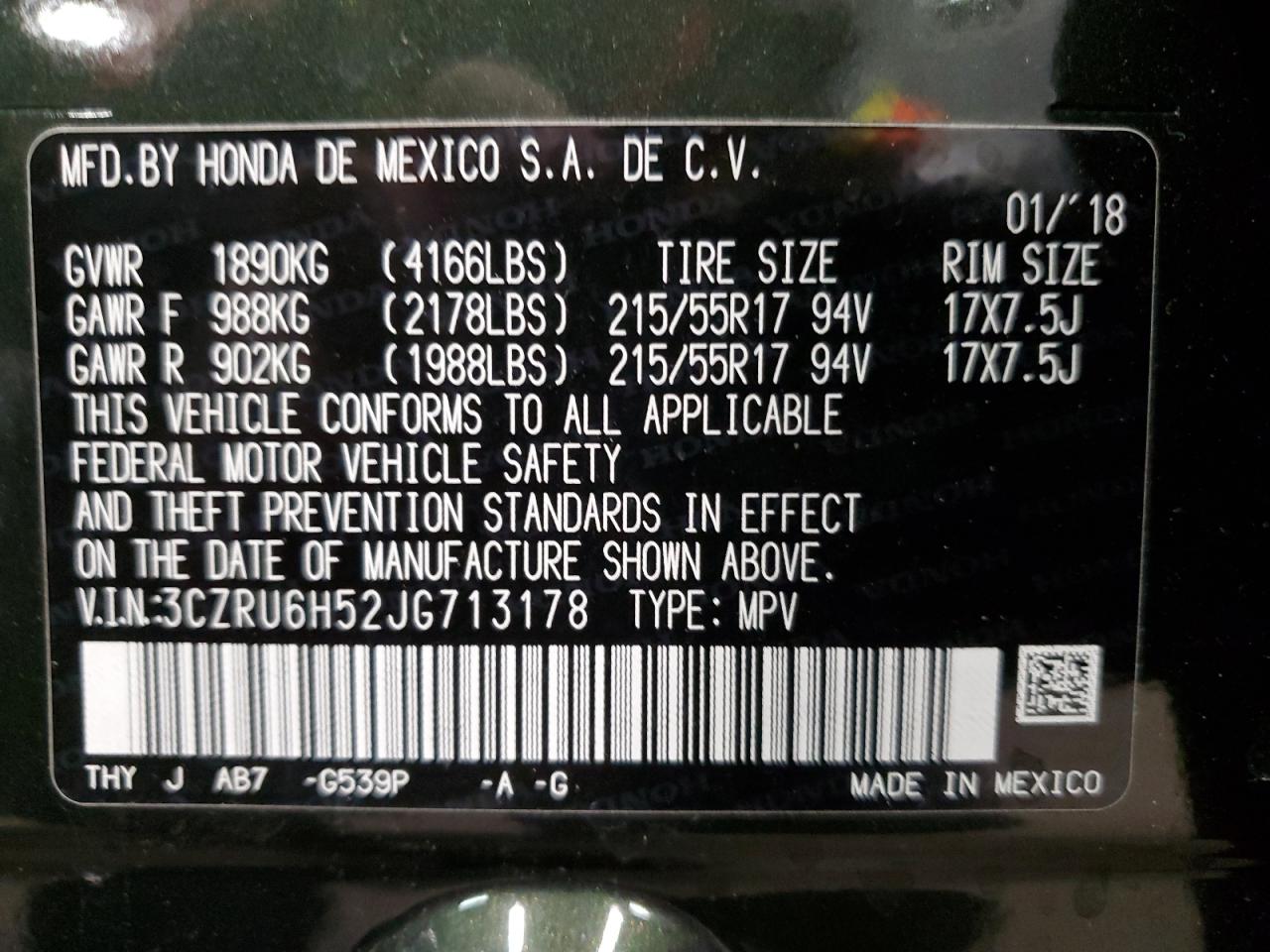 2018 Honda Hr-V Ex VIN: 3CZRU6H52JG713178 Lot: 81291714