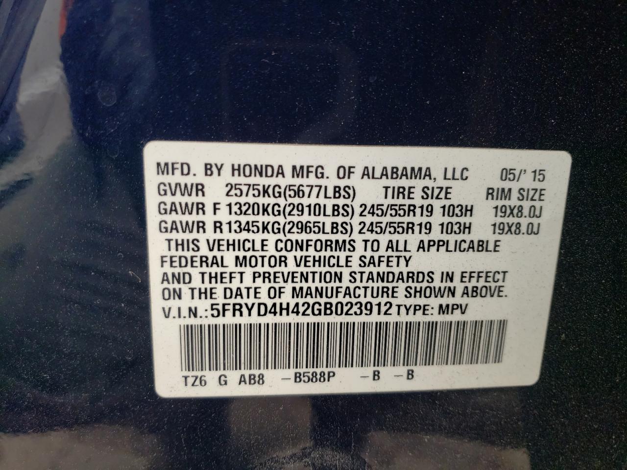 VIN 5FRYD4H42GB023912 2016 ACURA MDX no.13