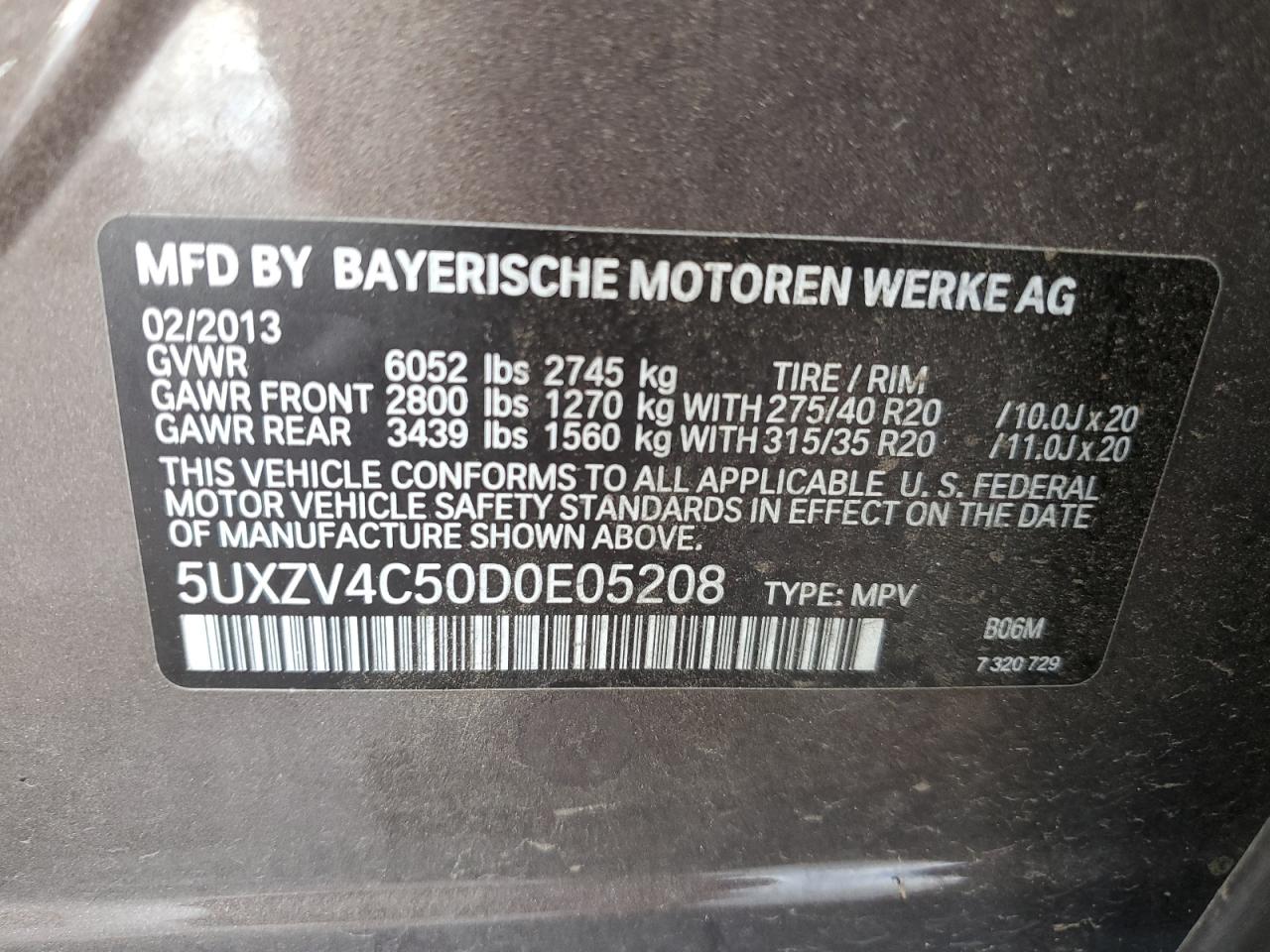 VIN 5UXZV4C50D0E05208 2013 BMW X5 no.12