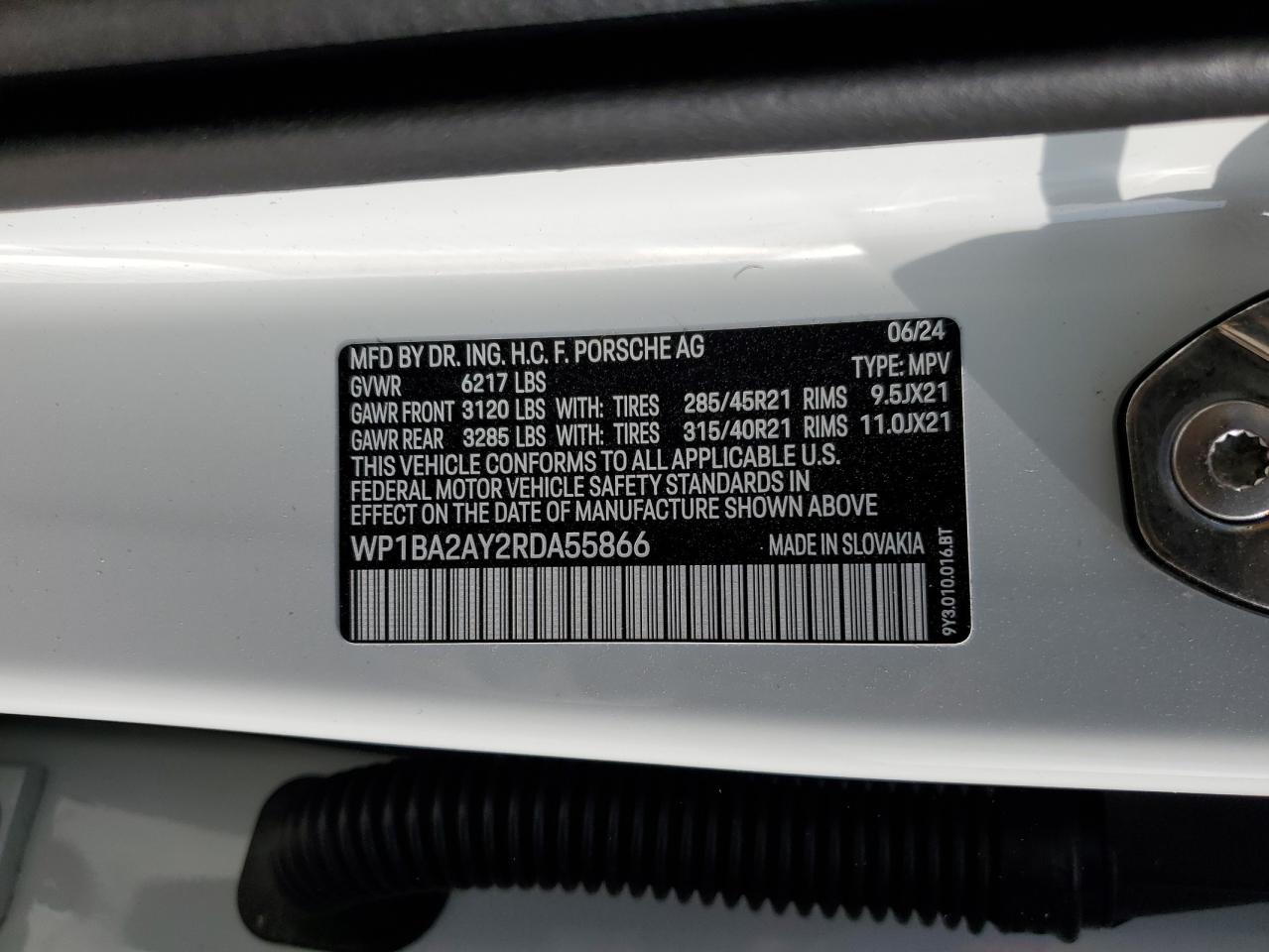 2024 Porsche Cayenne Coupe VIN: WP1BA2AY2RDA55866 Lot: 86530494
