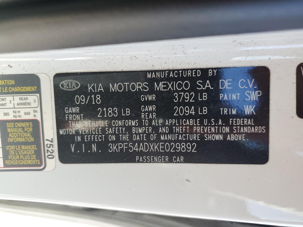 VIN 3KPF54ADXKE029892 2019 KIA FORTE no.13