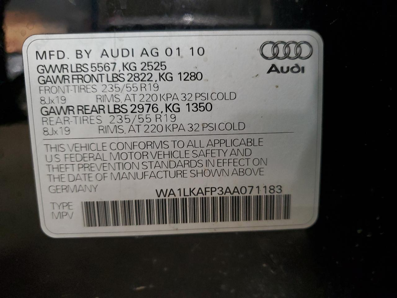 2010 Audi Q5 Premium Plus VIN: WA1LKAFP3AA071183 Lot: 80777164