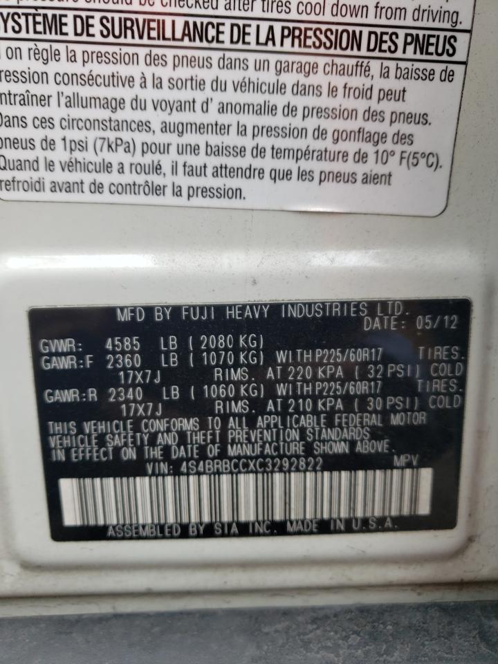 2012 Subaru Outback 2.5I Premium VIN: 4S4BRBCCXC3292822 Lot: 81914894