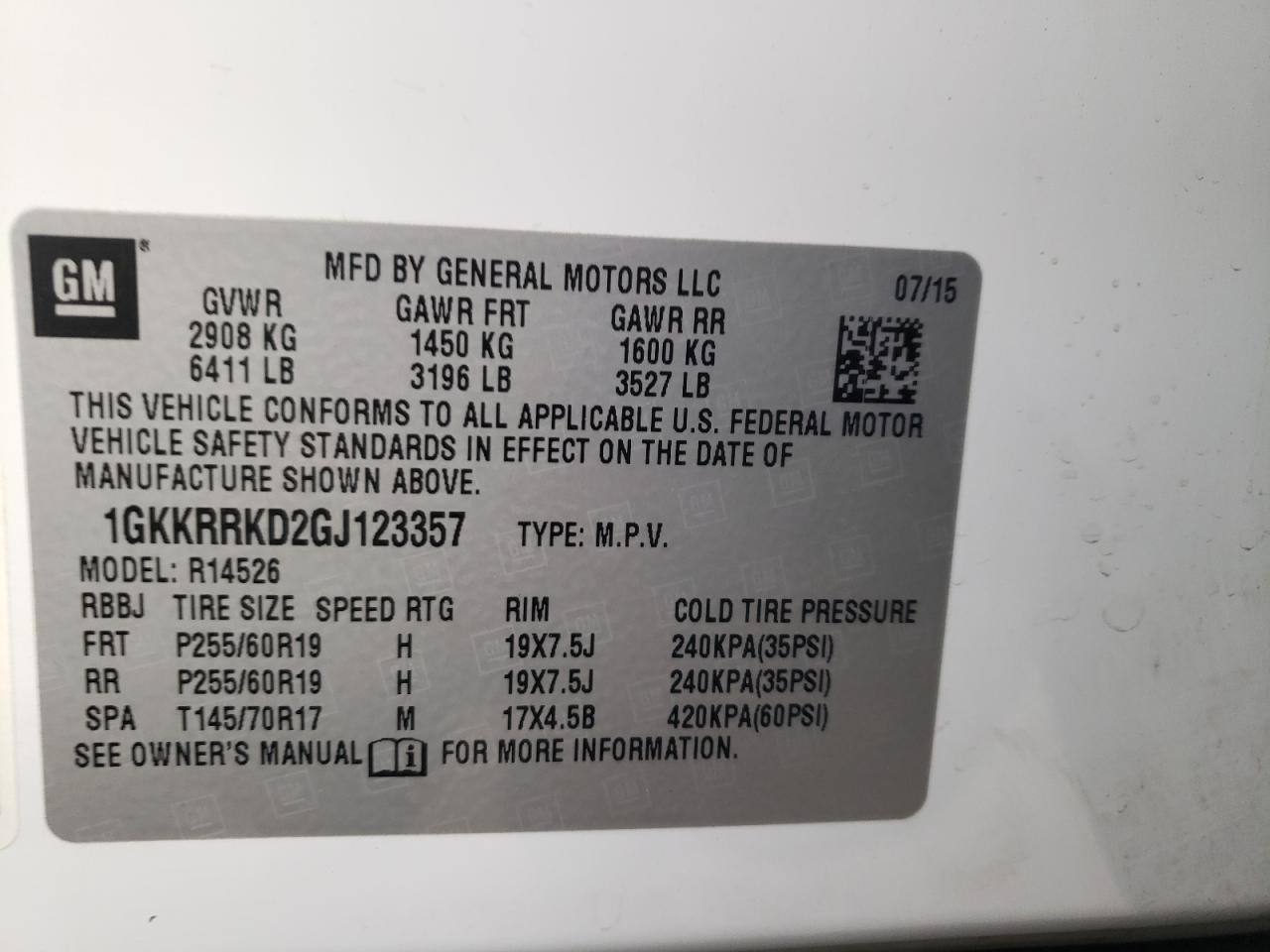 VIN 1GKKRRKD2GJ123357 2016 GMC ACADIA no.14