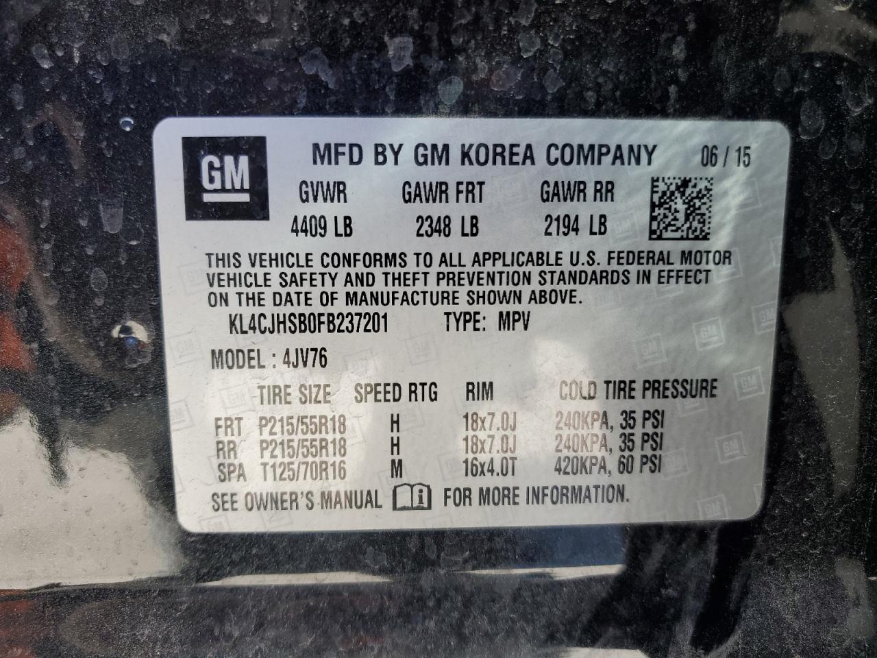 VIN KL4CJHSB0FB237201 2015 BUICK ENCORE no.12