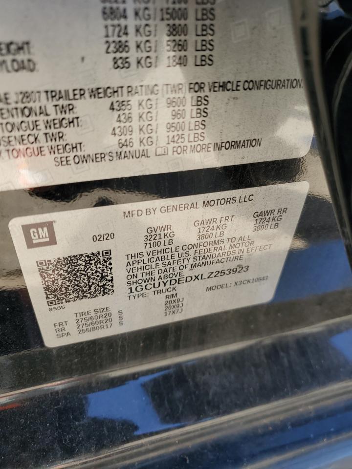 2020 Chevrolet Silverado K1500 Lt VIN: 1GCUYDEDXLZ253923 Lot: 82211904