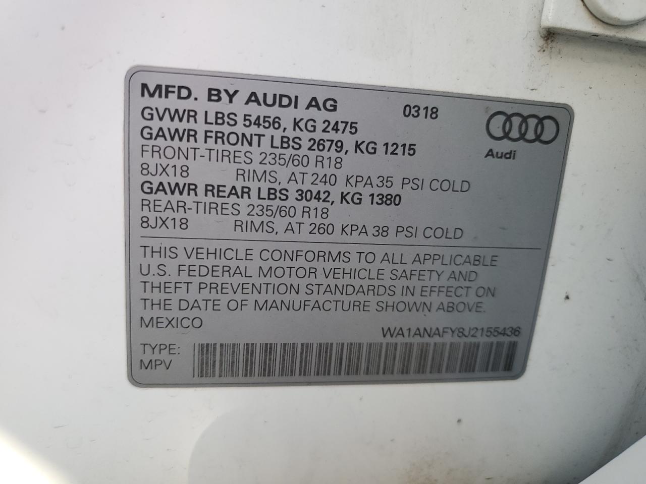 WA1ANAFY8J2155436 2018 AUDI Q5 - Image 12