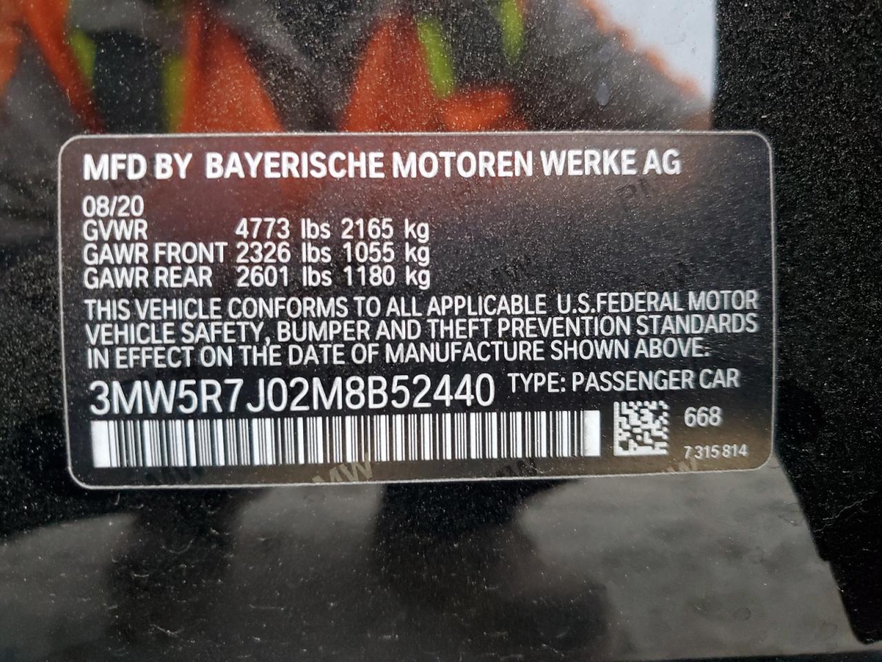 2021 BMW 330Xi VIN: 3MW5R7J02M8B52440 Lot: 78528424