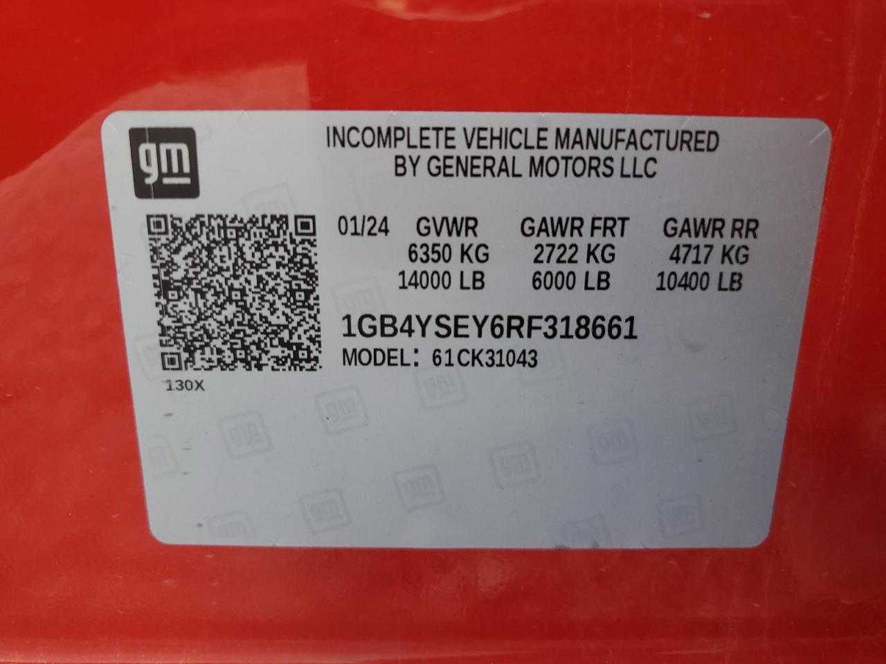 2024 Chevrolet Silverado K3500 VIN: 1GB4YSEY6RF318661 Lot: 77263054