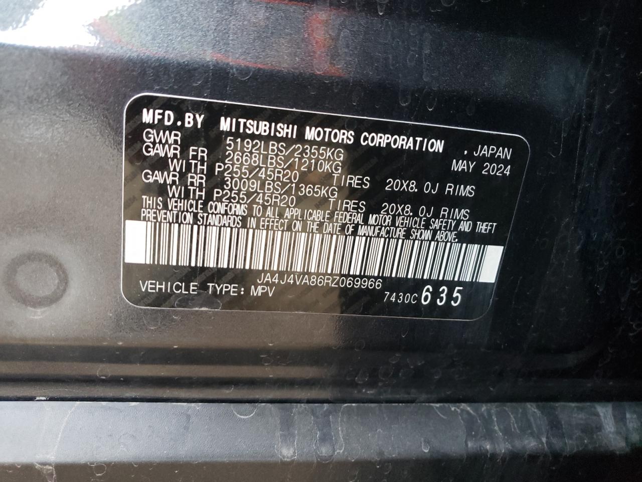 2024 Mitsubishi Outlander Se VIN: JA4J4VA86RZ069966 Lot: 80264684