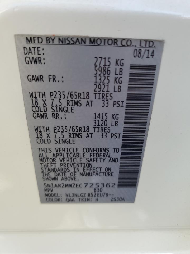 VIN 5N1AR2MM2EC725362 2014 NISSAN PATHFINDER no.14