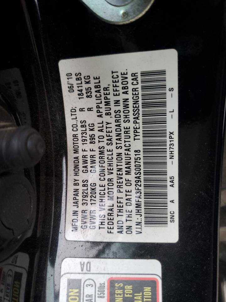 2010 Honda Civic Hybrid VIN: JHMFA3F29AS007518 Lot: 76342174