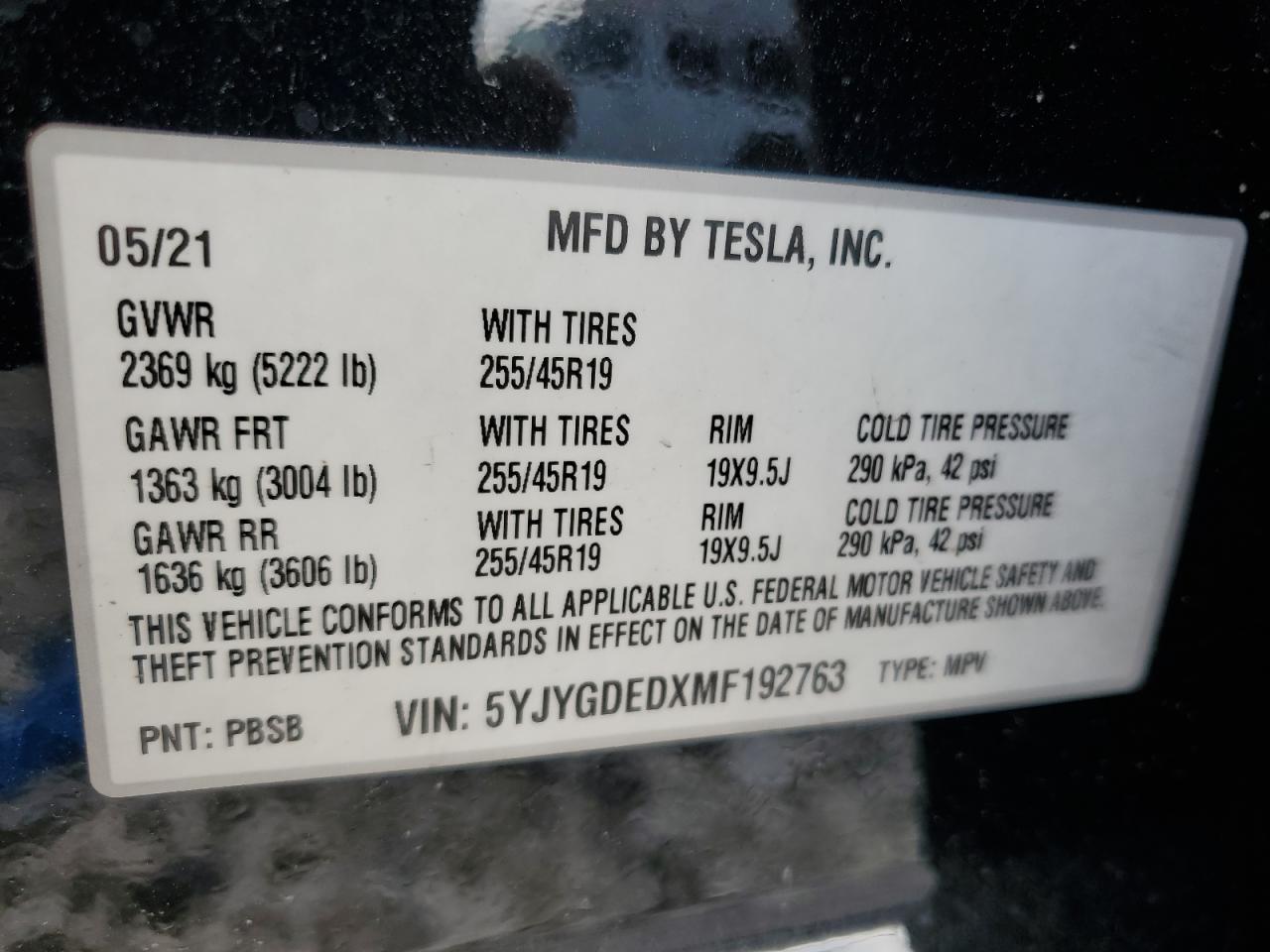 2021 Tesla Model Y VIN: 5YJYGDEDXMF192763 Lot: 80519404