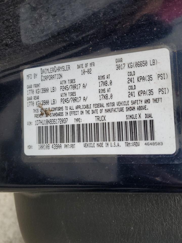 2003 Dodge Ram 1500 St VIN: 1D7HU18N93S172037 Lot: 82102974