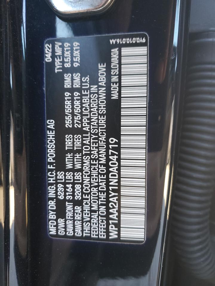 2022 Porsche Cayenne VIN: WP1AA2AY1NDA04719 Lot: 81567194