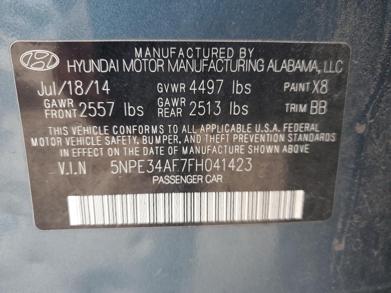 2015 Hyundai Sonata Sport VIN: 5NPE34AF7FH041423 Lot: 80582804