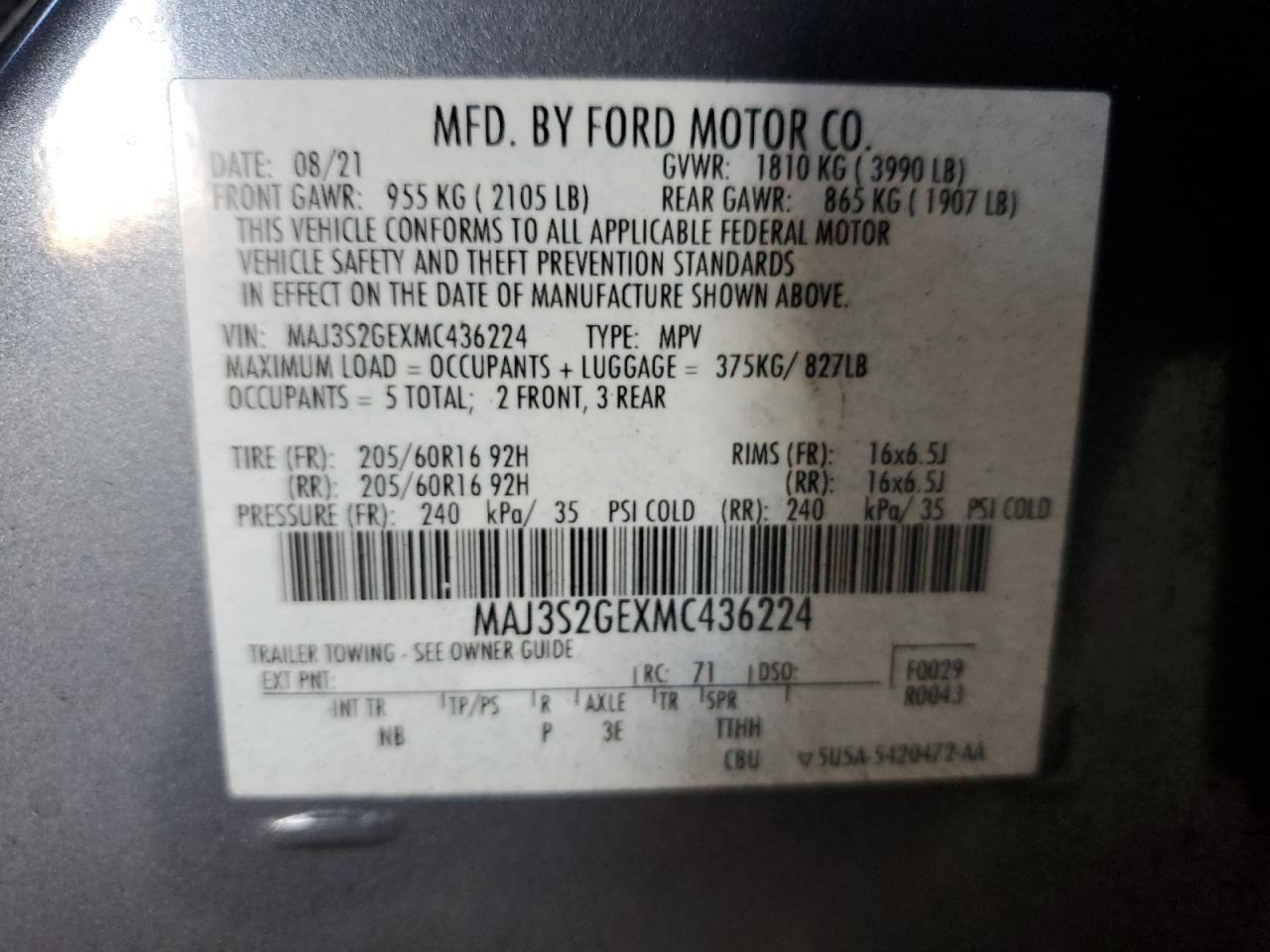 2021 Ford Ecosport Se VIN: MAJ3S2GEXMC436224 Lot: 80587304