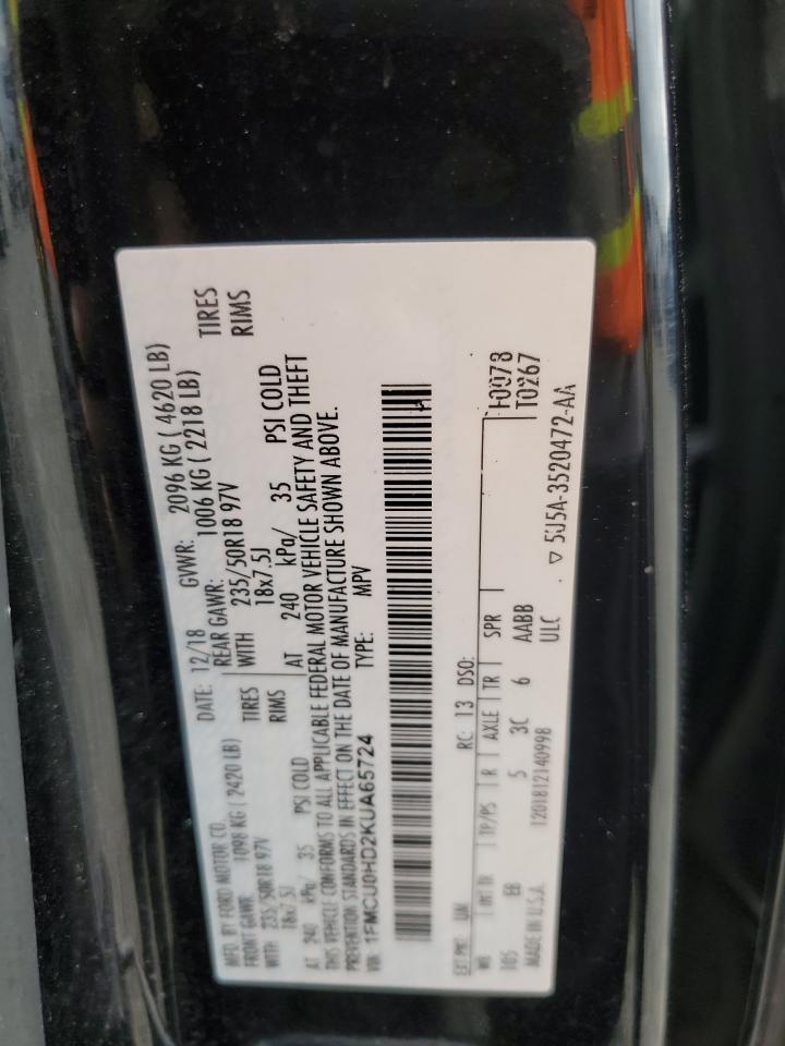 1FMCU0HD2KUA65724 2019 Ford Escape Sel