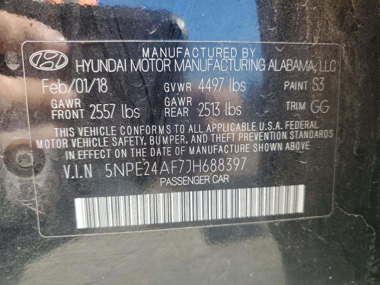 VIN 5NPE24AF7JH688397 2018 HYUNDAI SONATA no.13