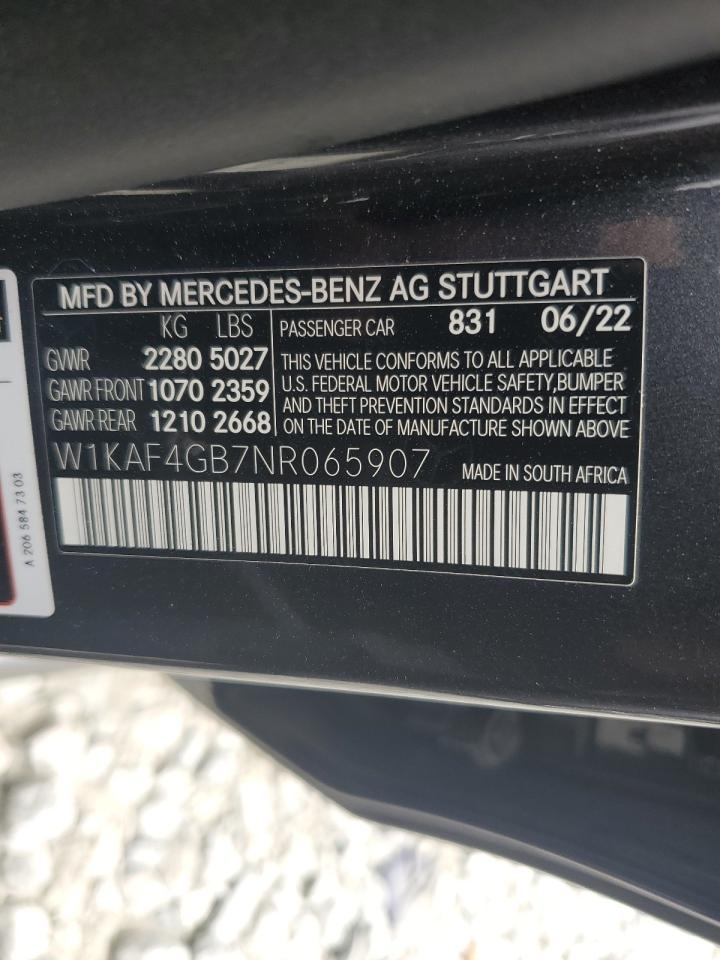 2022 Mercedes-Benz C 300 VIN: W1KAF4GB7NR065907 Lot: 78979194