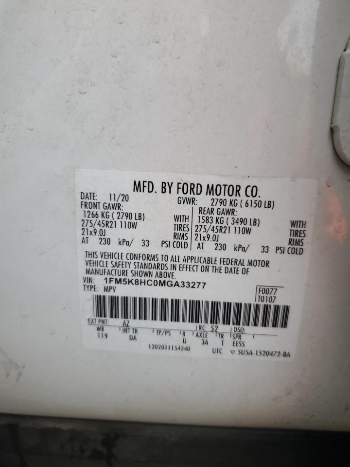 1FM5K8HC0MGA33277 FORD EXPLORER 2021