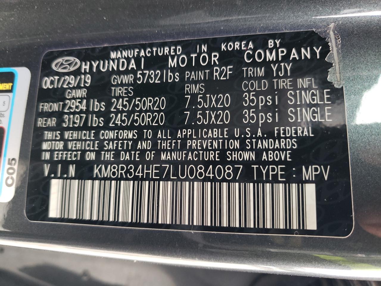 2020 Hyundai Palisade Sel VIN: KM8R34HE7LU084087 Lot: 81447714