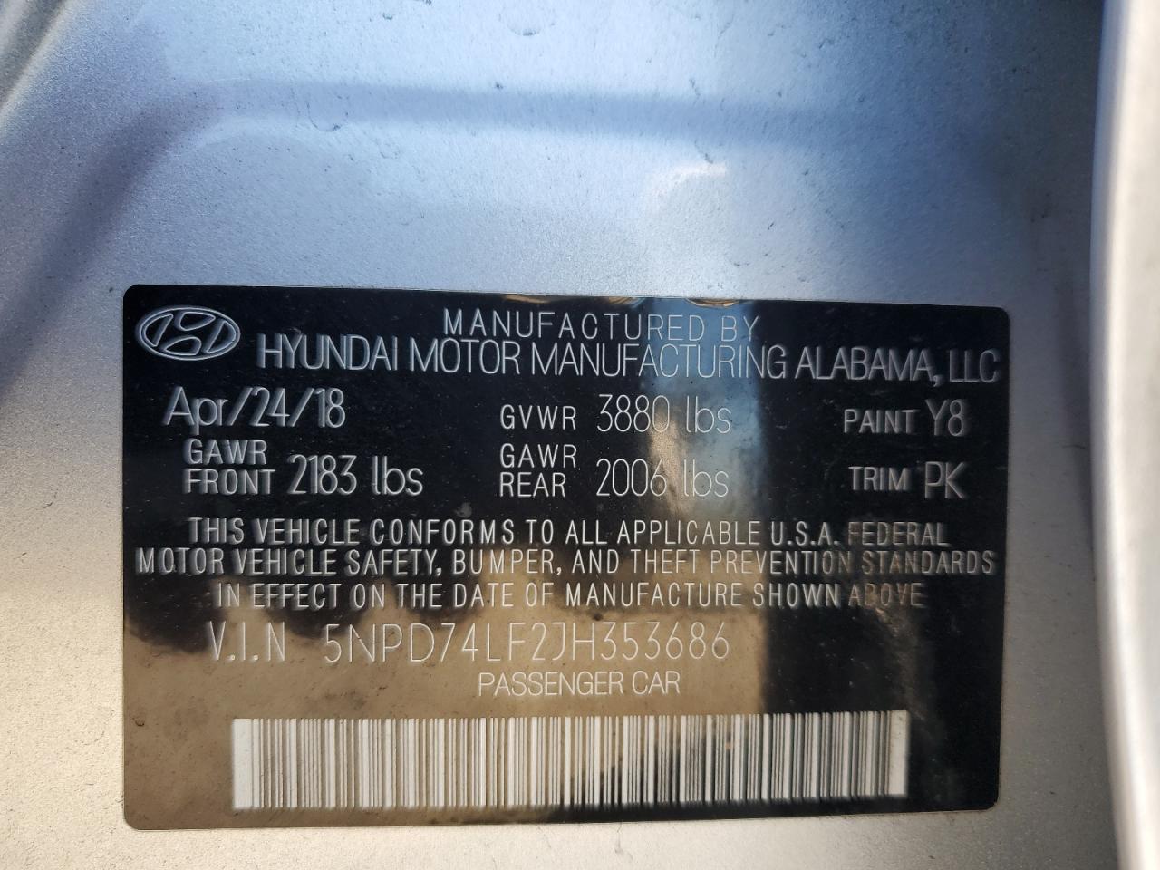 5NPD74LF2JH353686 2018 HYUNDAI ELANTRA - Image 13