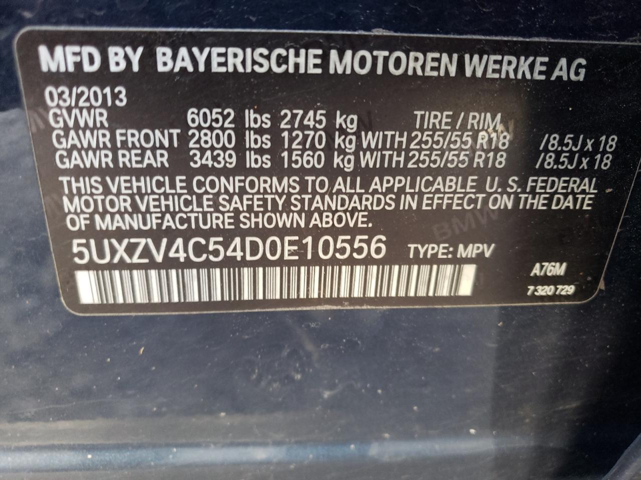 VIN 5UXZV4C54D0E10556 2013 BMW X5 no.13