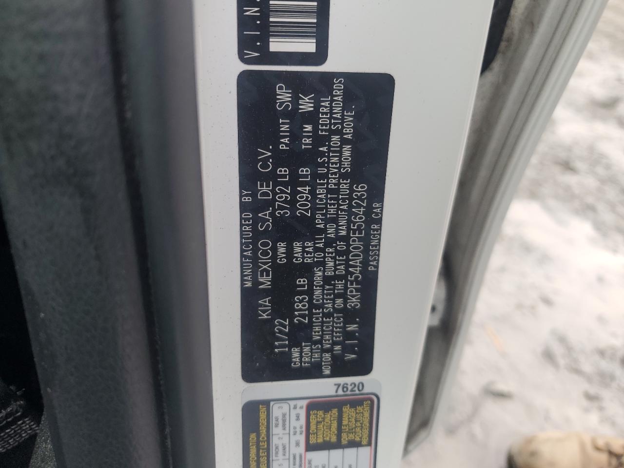 2023 Kia Forte Gt Line VIN: 3KPF54AD0PE564236 Lot: 93259905