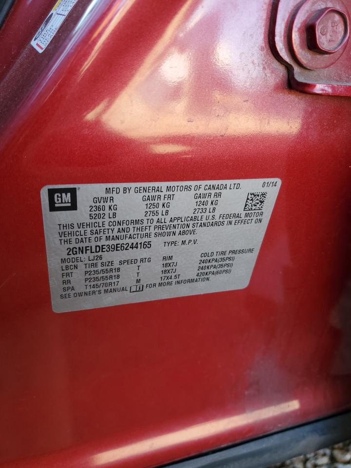 2014 Chevrolet Equinox Ltz VIN: 2GNFLDE39E6244165 Lot: 45006495