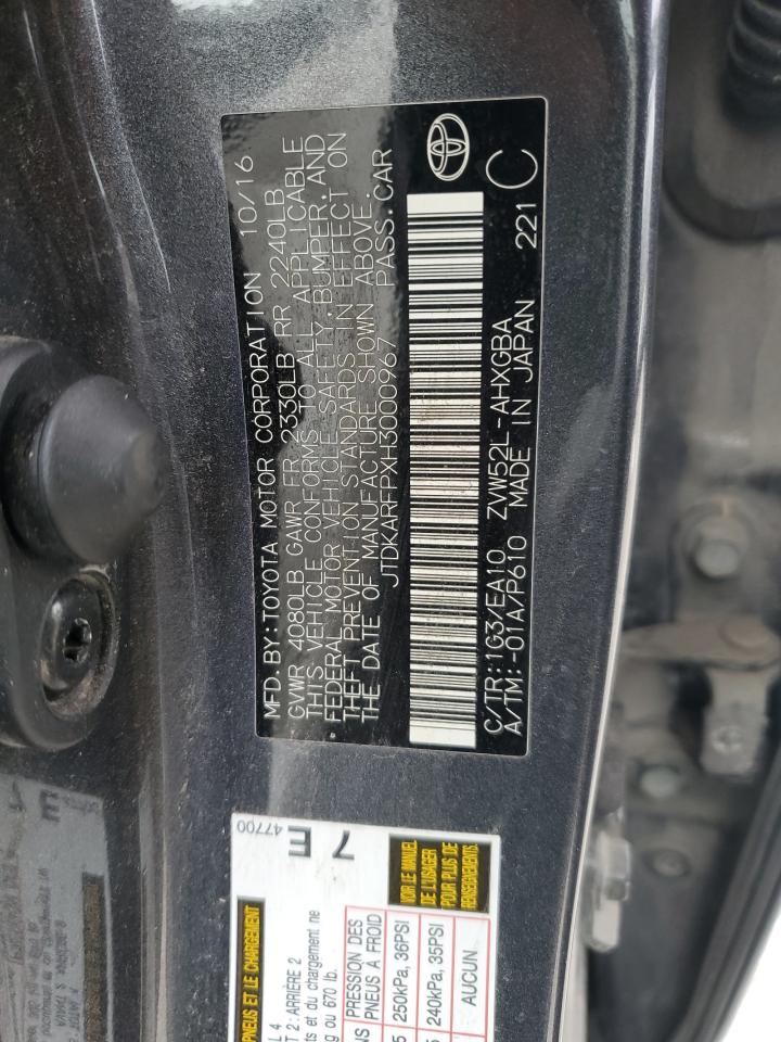 VIN JTDKARFPXH3000967 2017 TOYOTA PRIUS no.12